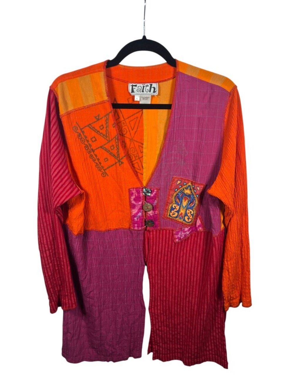 Faith Celia Forrester Jacket Womens Large Lightweight Patchwork Vibrant Artsy
